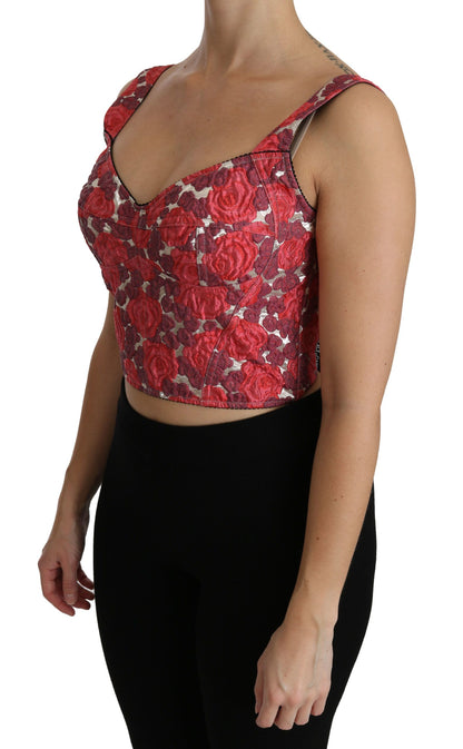 Elegante cropped top van brokaat met bloemen