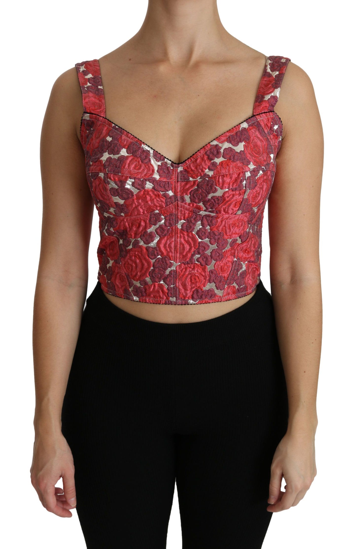 Elegante cropped top van brokaat met bloemen