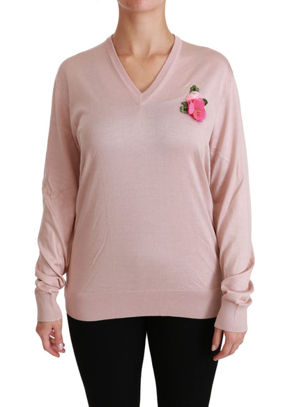 Jersey de pico de seda floral rosa