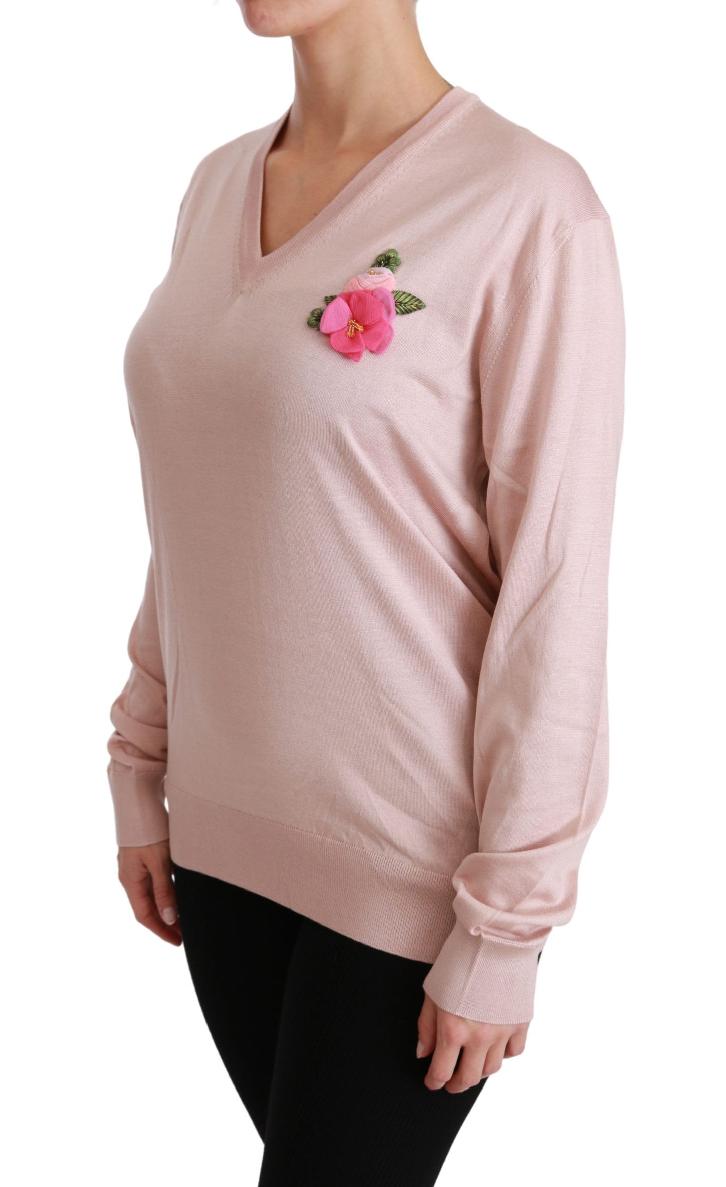 Jersey de pico de seda floral rosa