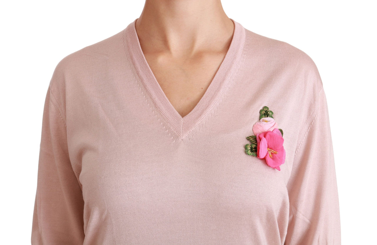 Jersey de pico de seda floral rosa