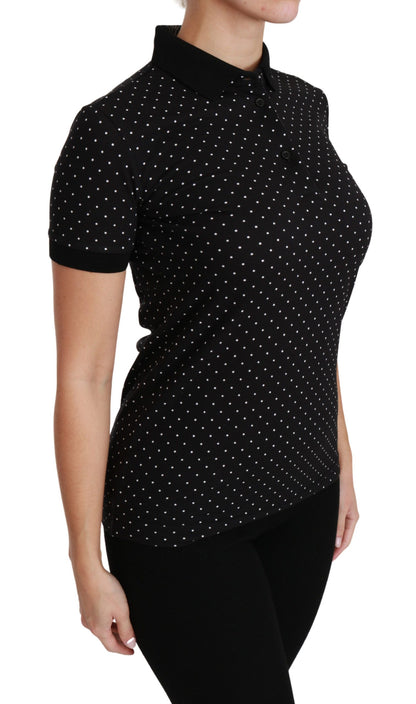 Elegant Black Dotted Polo Shirt