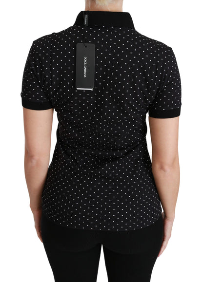 Elegant zwart gestippeld poloshirt