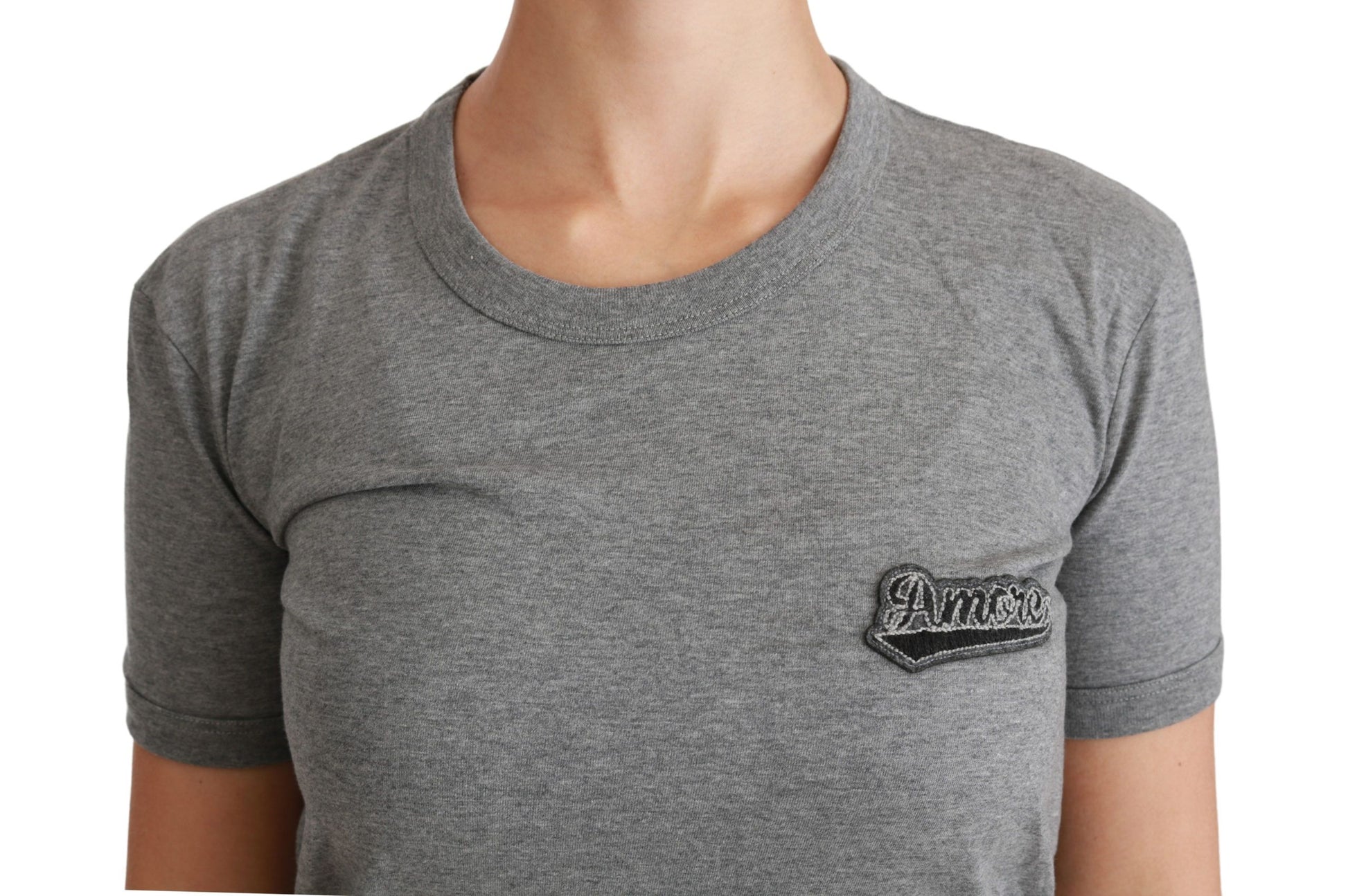 Chique grijs Amore Patch T-shirt met ronde hals