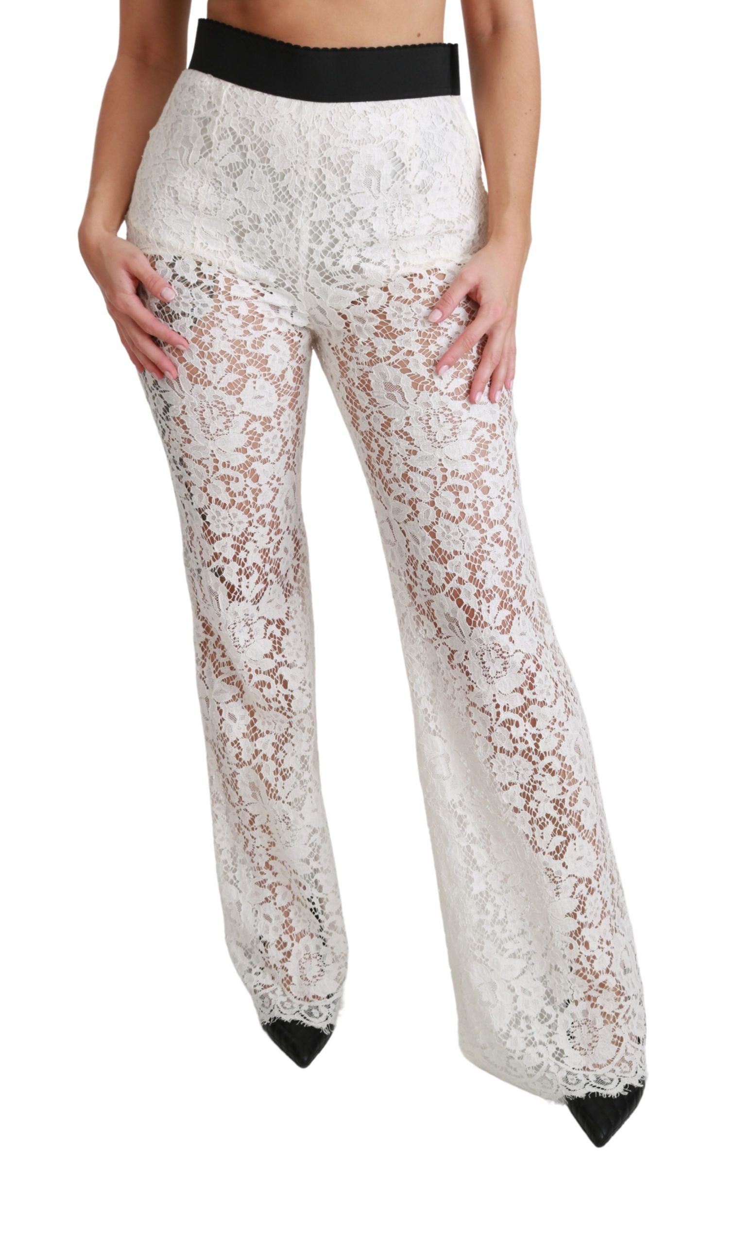 Elegant White Lace High Waist Pants