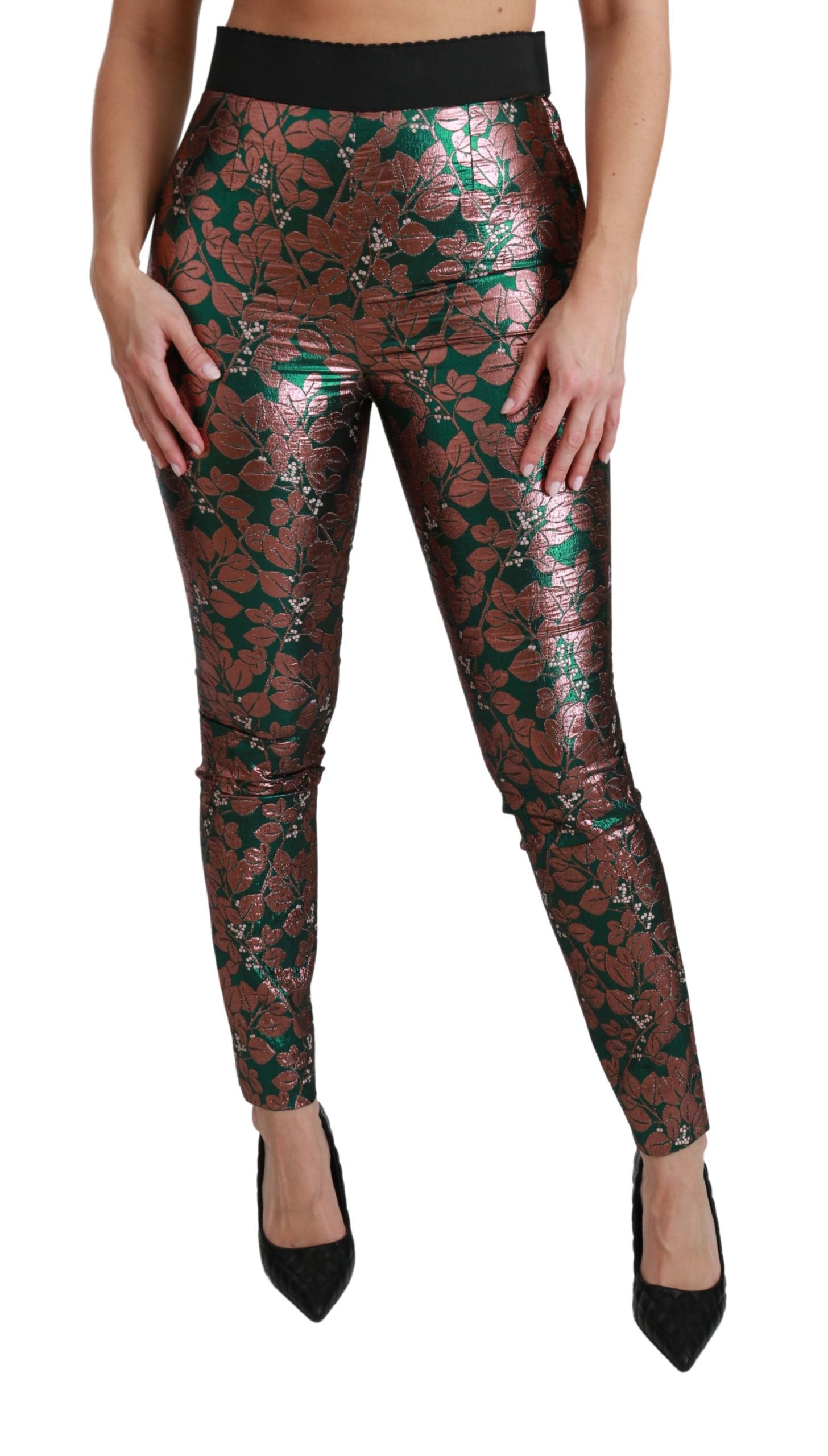 Elegant Bronze Leaf Metallic Trousers