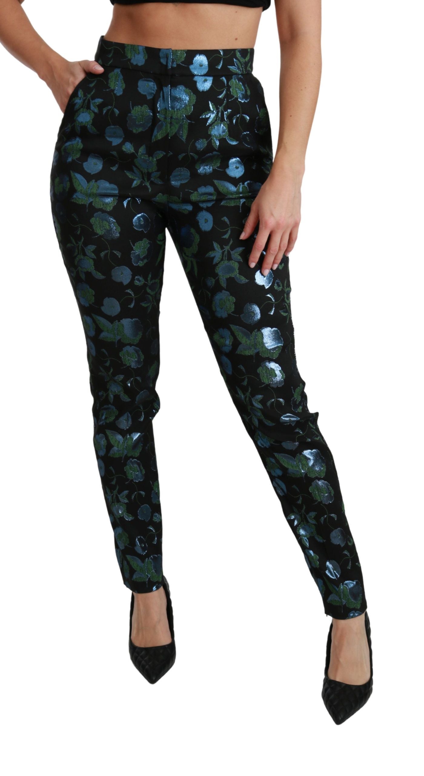 Skinny broek met hoge taille en bloemen