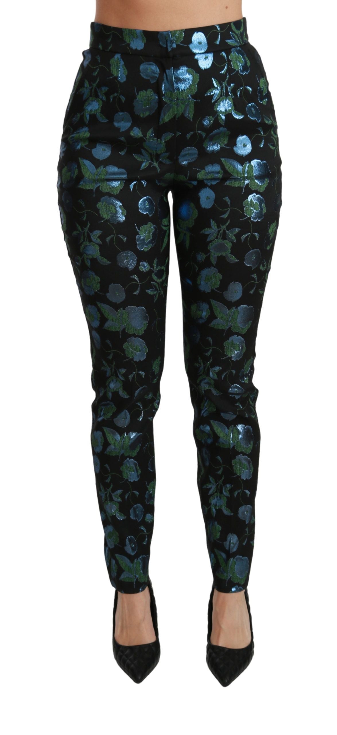 Skinny broek met hoge taille en bloemen