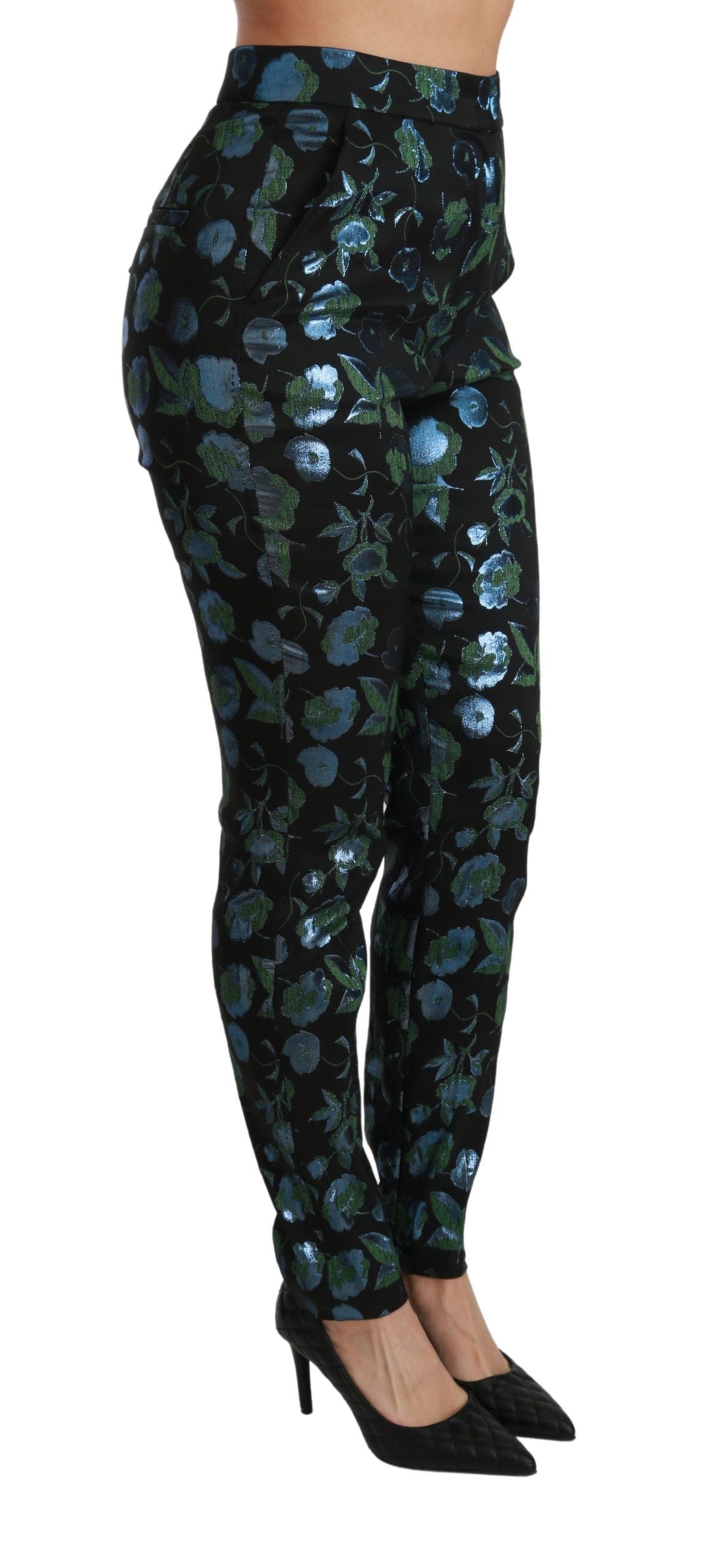 Skinny broek met hoge taille en bloemen