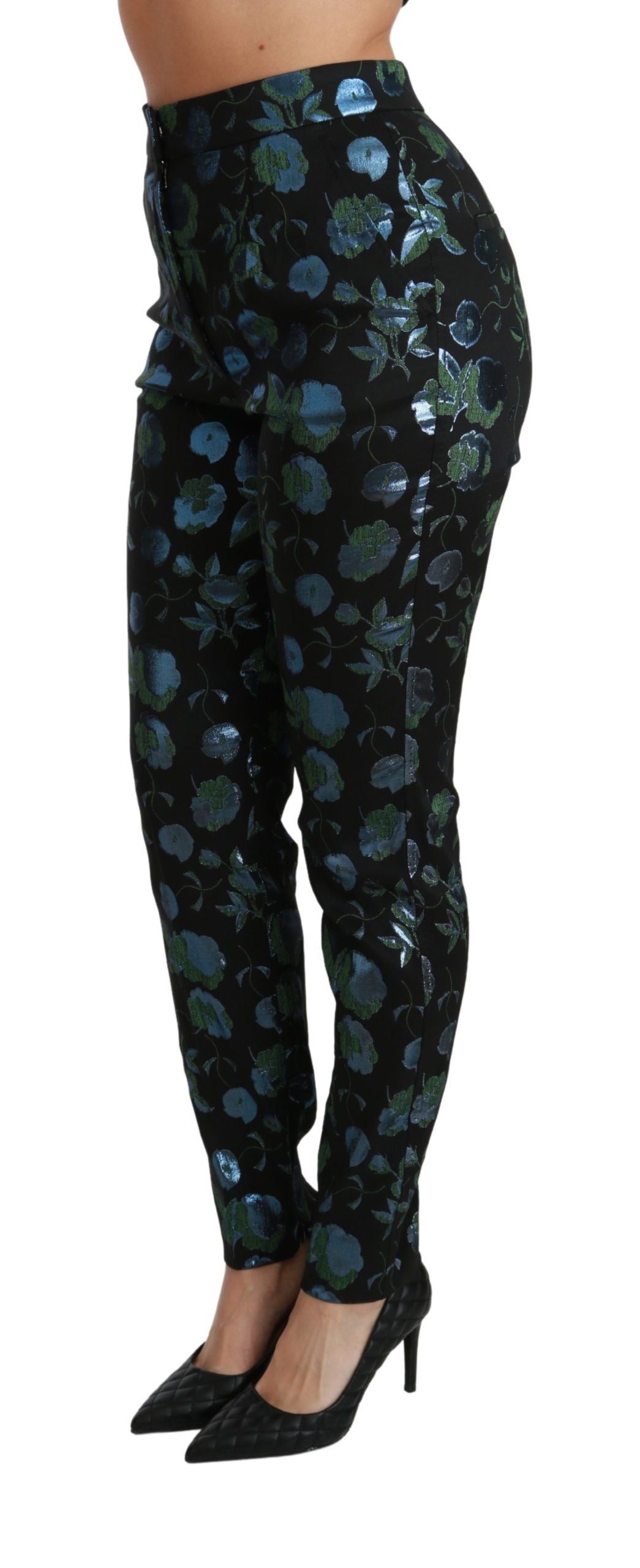 Skinny broek met hoge taille en bloemen