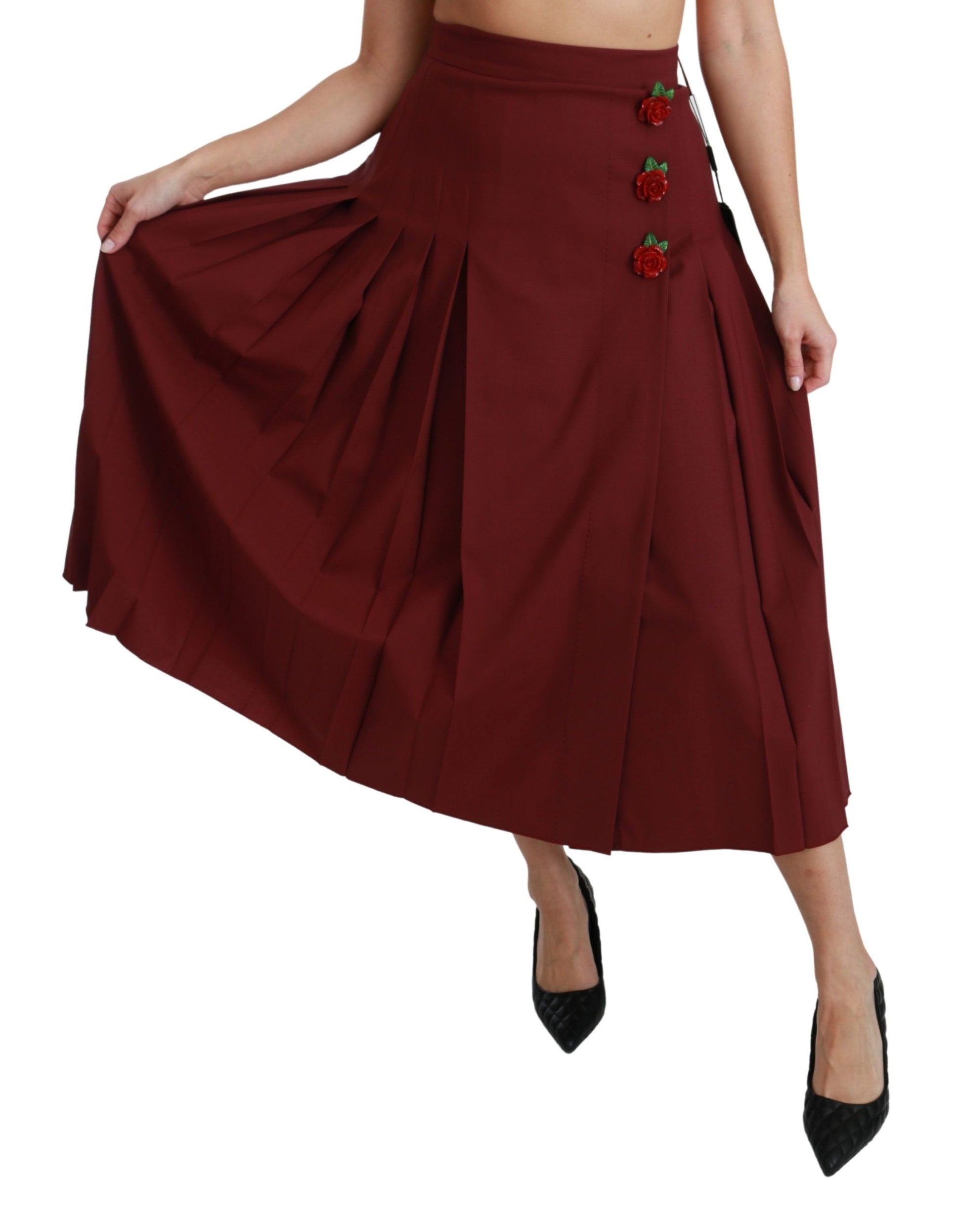 Elegante rode rok van scheerwol met hoge taille