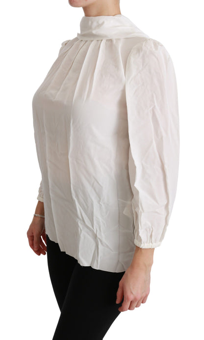 Elegant White Silk Turtle Neck Blouse