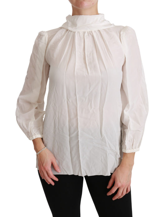 Elegante witte zijden blouse met schildpadhals