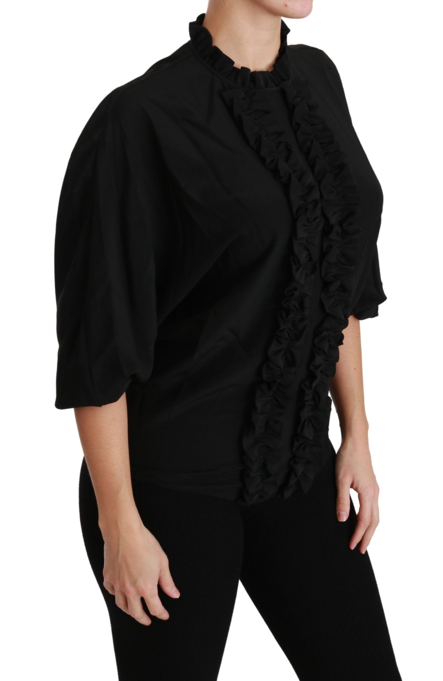 Elegante blusa de manga corta de seda negra