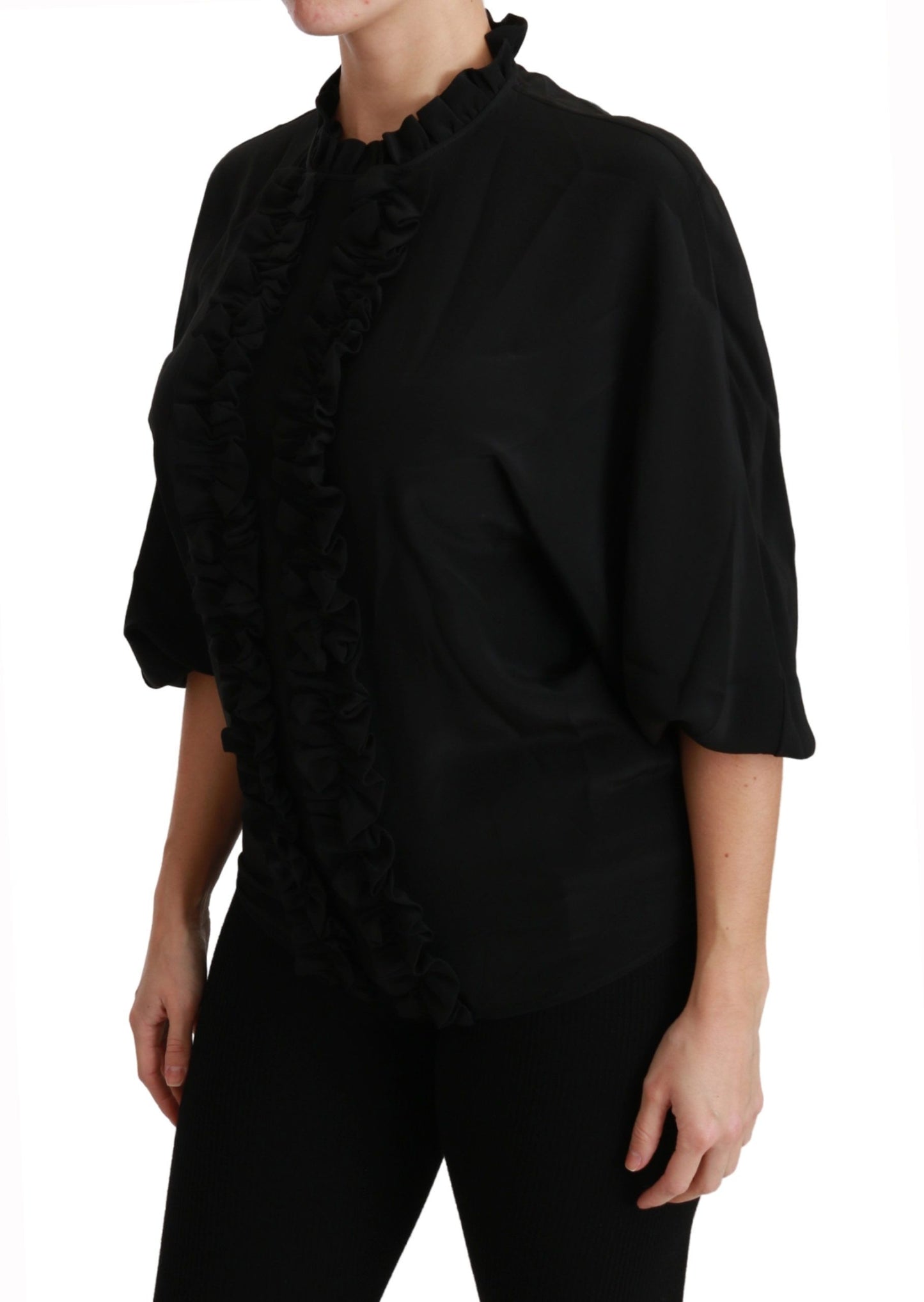 Elegante blusa de manga corta de seda negra