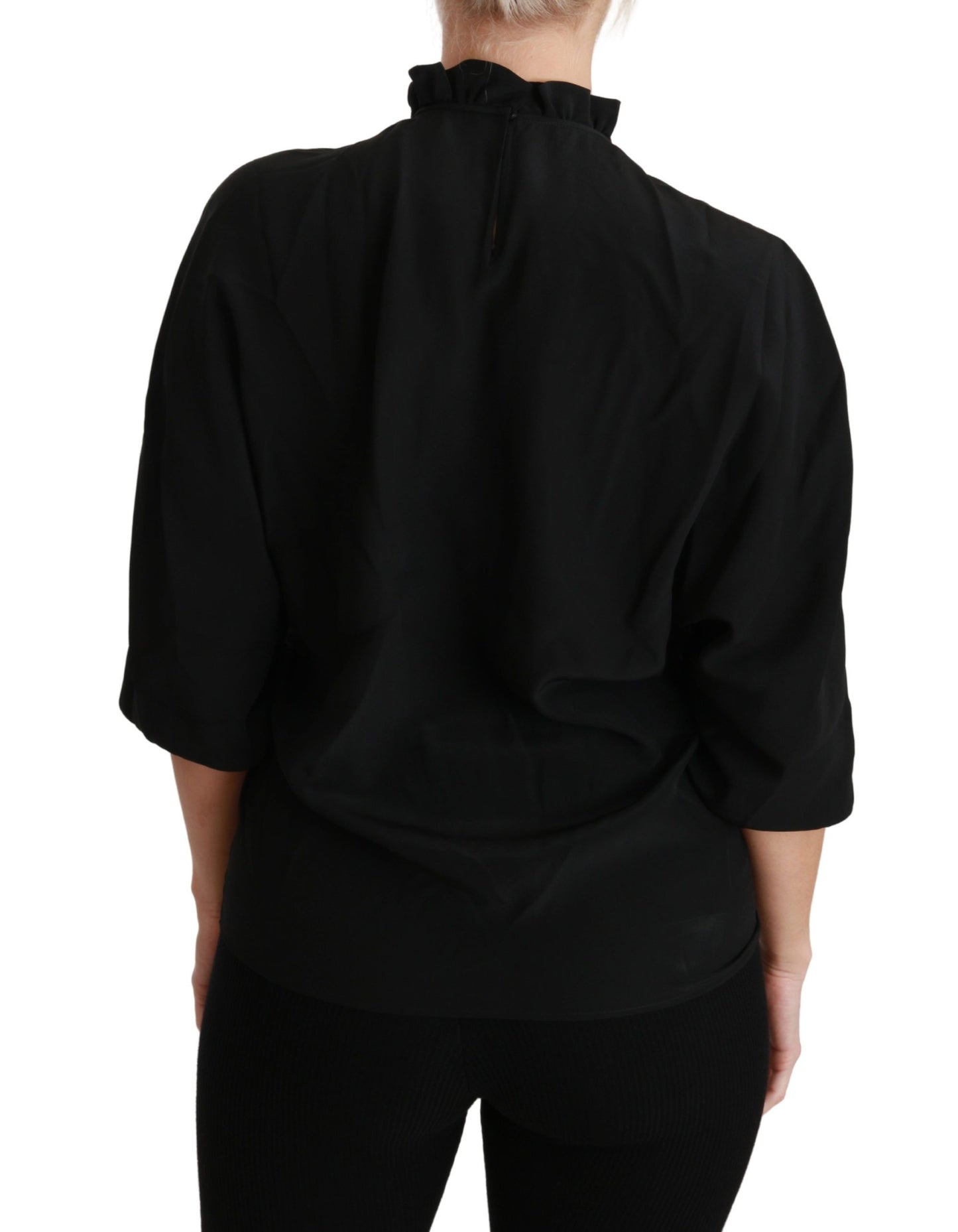 Elegante blusa de manga corta de seda negra