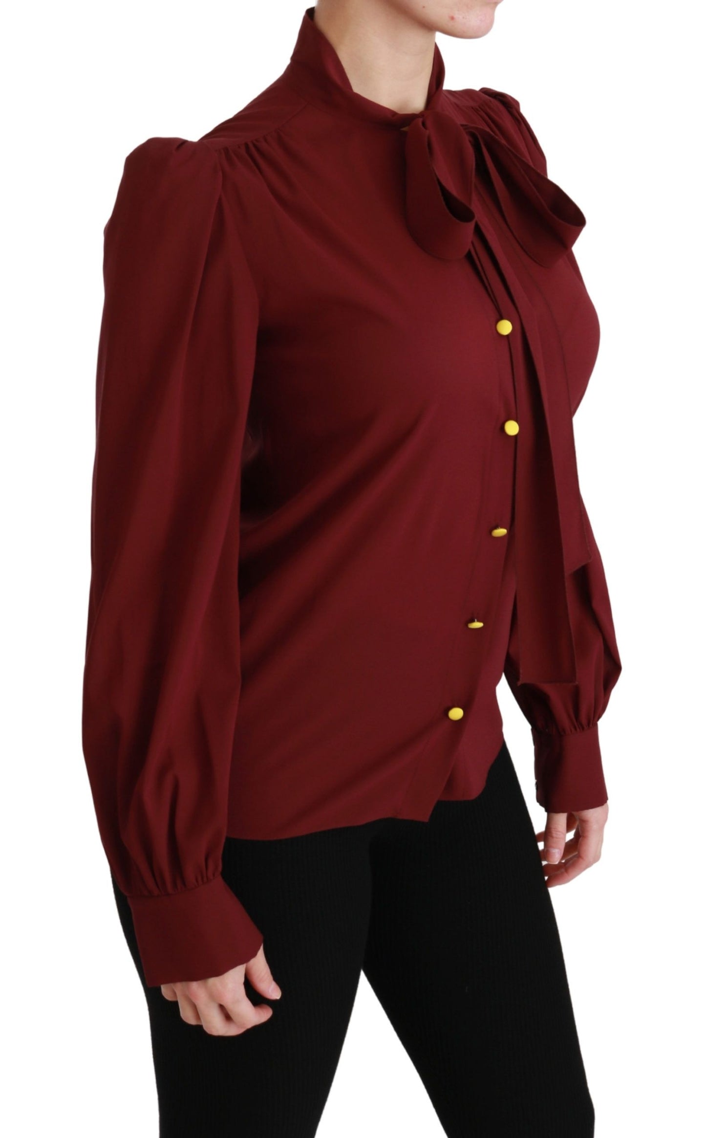 Elegante kastanjebruine zijden mix poloblouse