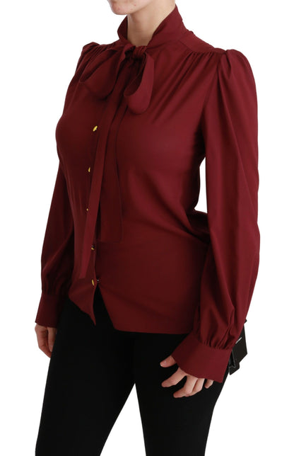 Elegante kastanjebruine zijden mix poloblouse