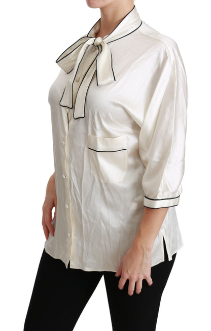 Elegante beige zijden blouse met striksjaal