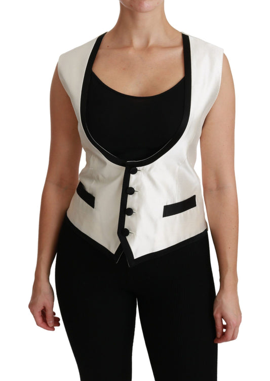 Elegant zijden mouwloos vest in zwart en wit