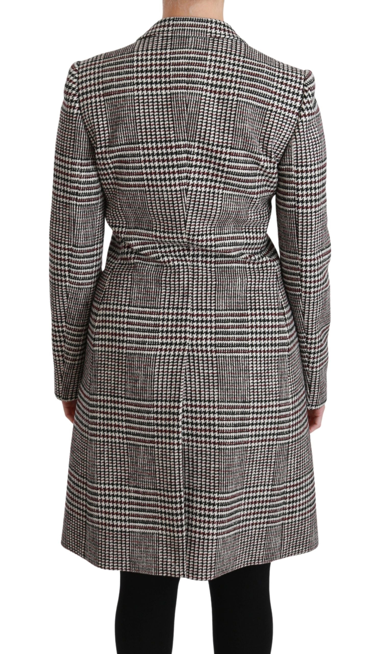 Elegant Multicolor Checked Knee-Length Jacket Coat