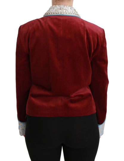 Opulento blazer rojo con detalle barroco