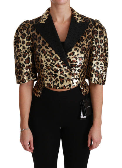 Blazer de manga corta con estampado de leopardo dorado