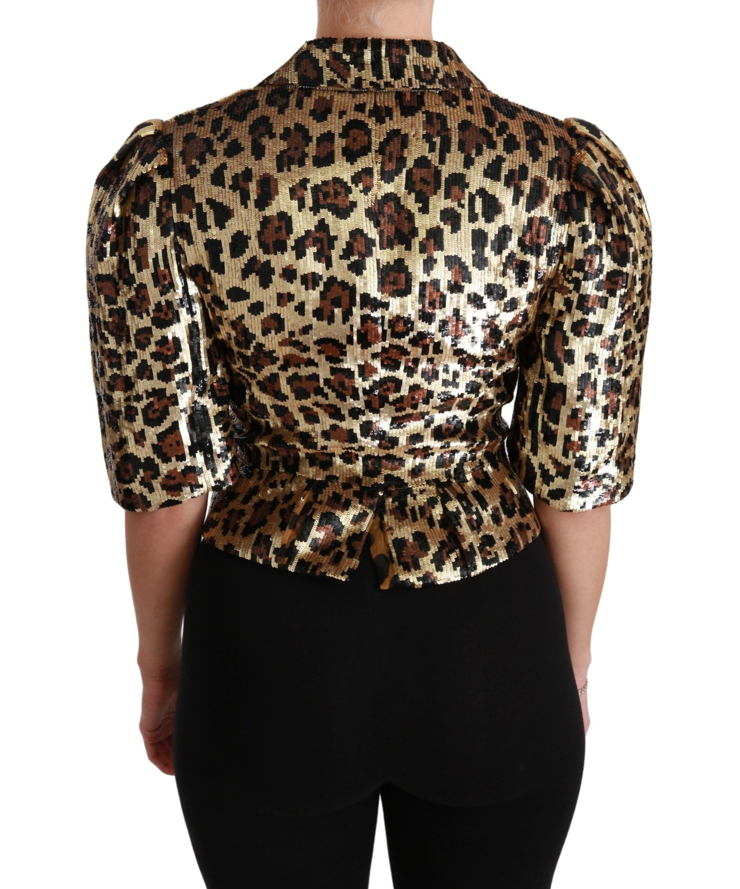 Blazer de manga corta con estampado de leopardo dorado