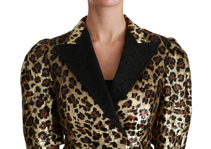 Blazer de manga corta con estampado de leopardo dorado