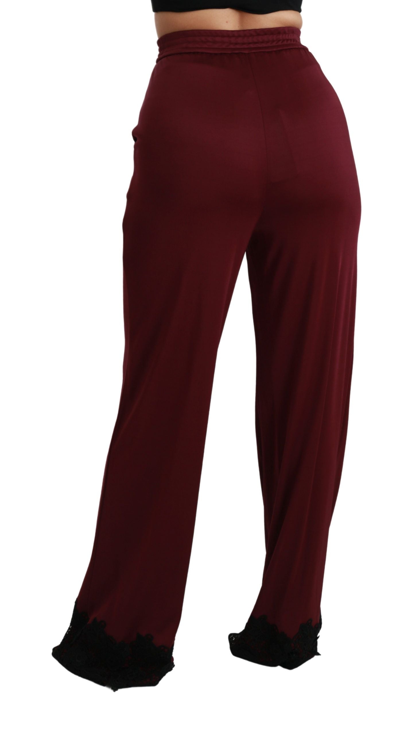 Elegantes pantalones anchos de cintura alta granate