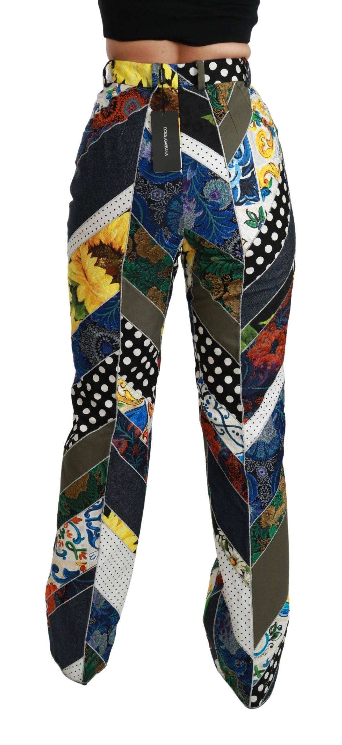 Pantalones rectos multicolores elegantes de cintura alta