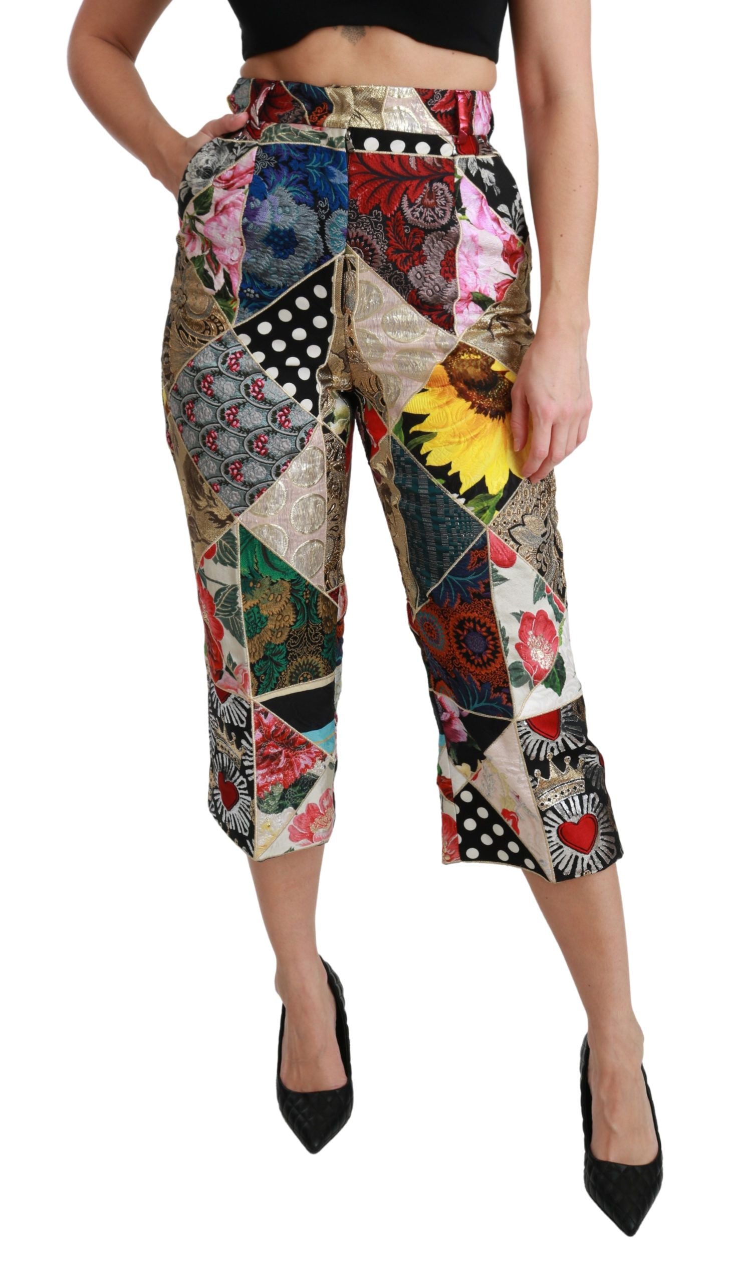 Elegant High Waist Cropped Silk Blend Trousers