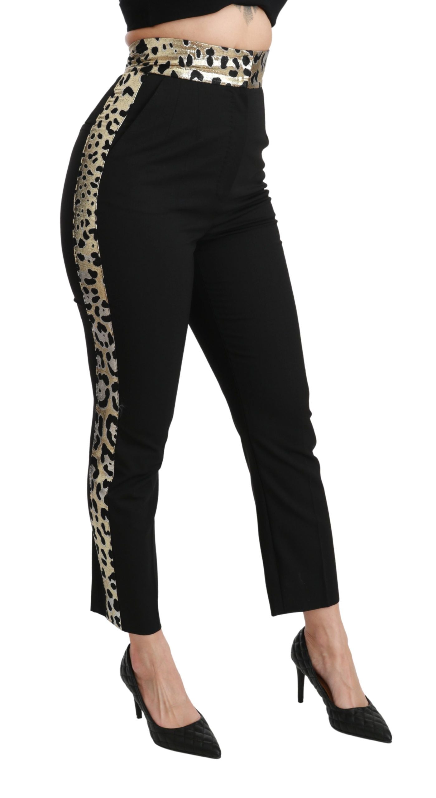 Gouden luipaardjacquard broek met hoge taille