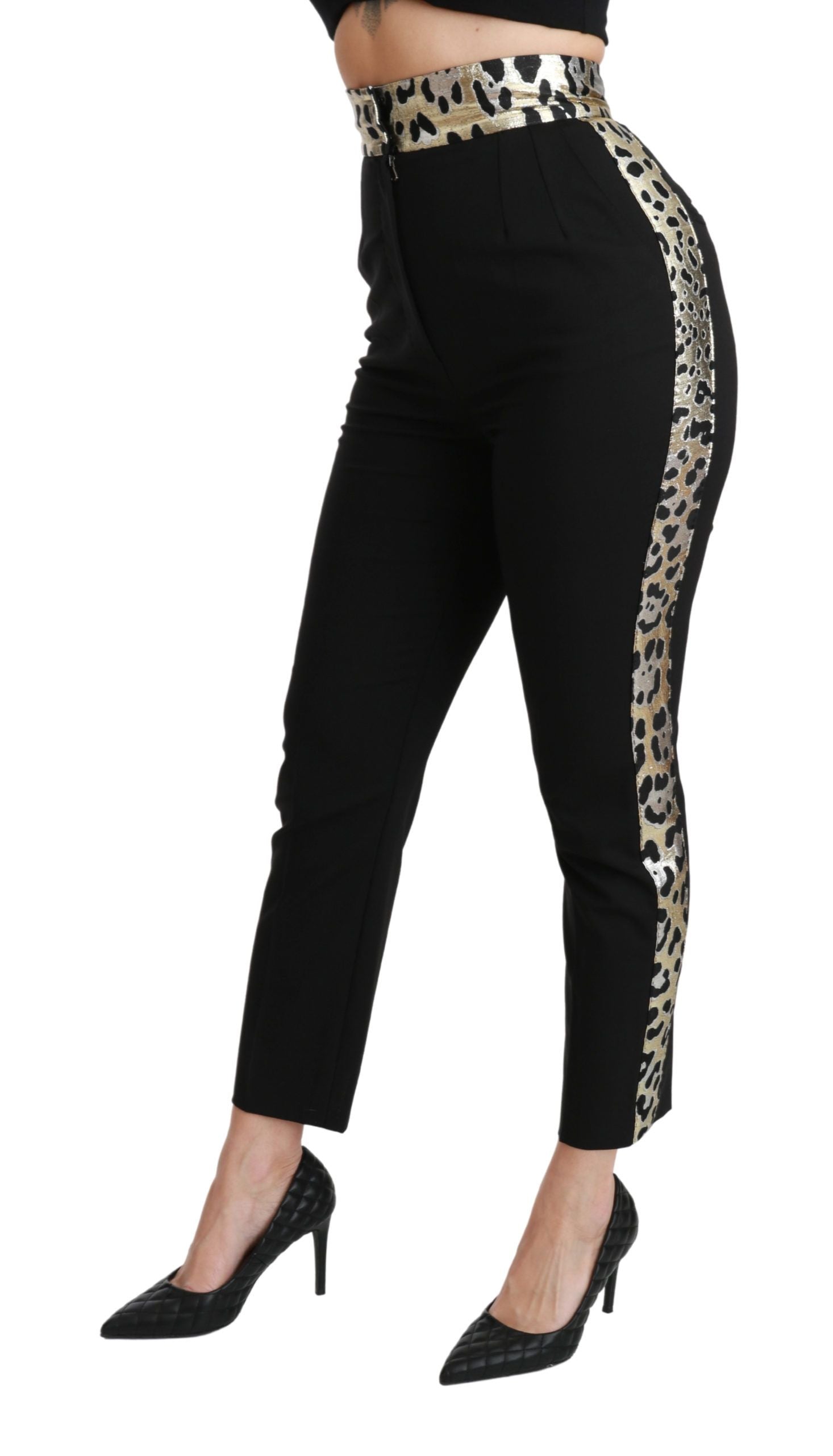 Gouden luipaardjacquard broek met hoge taille