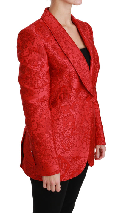 Blazer con estampado de ángeles y flores rojas