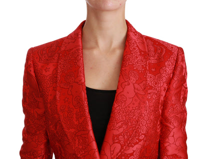 Blazer con estampado de ángeles y flores rojas