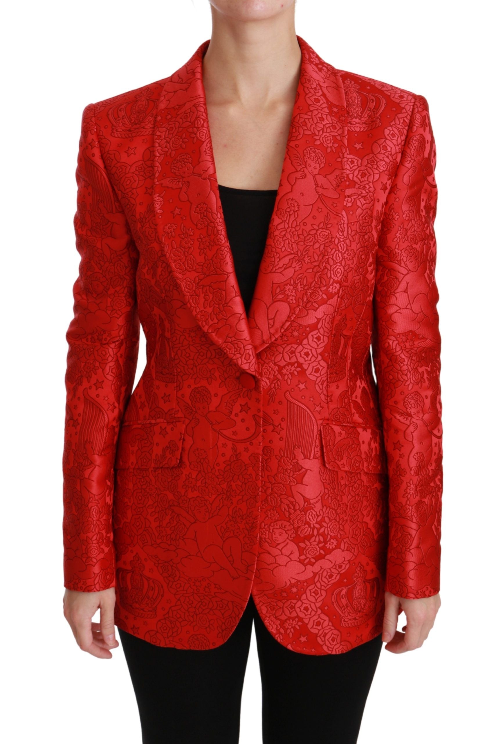 Blazer con estampado de ángeles y flores rojas