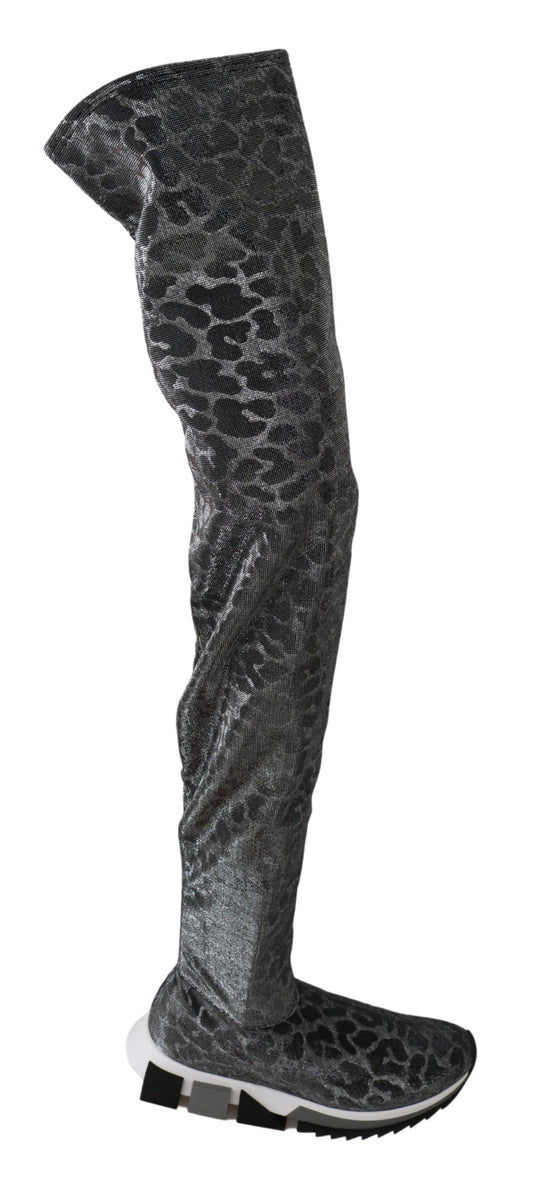 Botines de leopardo elegantes Zapatos por encima de la rodilla