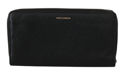 Elegante cartera continental con cremallera de cuero negro