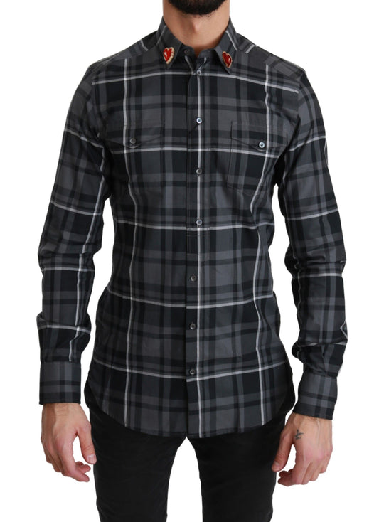 Elegant Gray Checkered Martini Dress Shirt