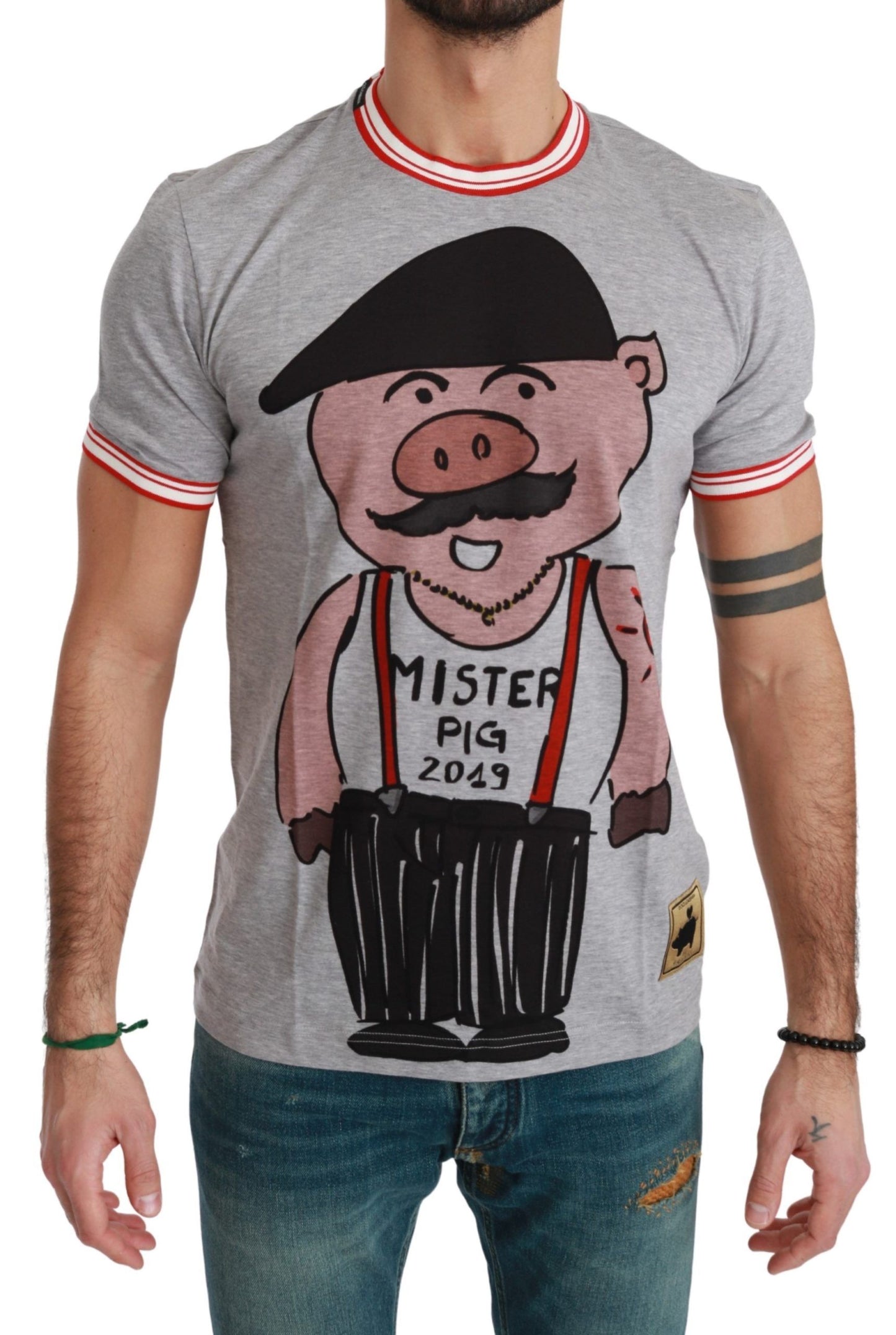 Elegante camiseta gris de algodón con motivo del Año del Cerdo