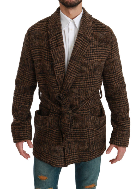 Elegante Chaqueta Capa Con Cinturón En Mezcla De Alpaca Marrón