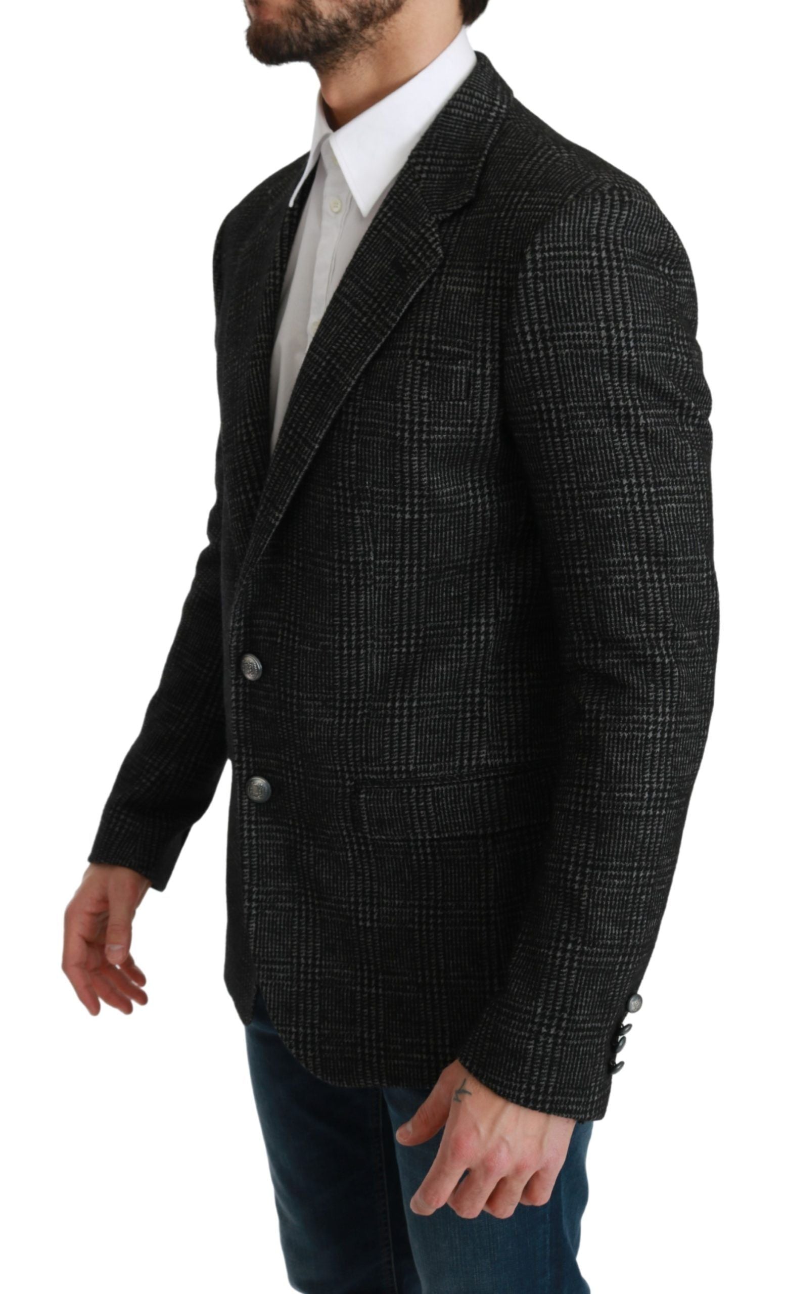 Elegante grijze geruite slim-fit blazer