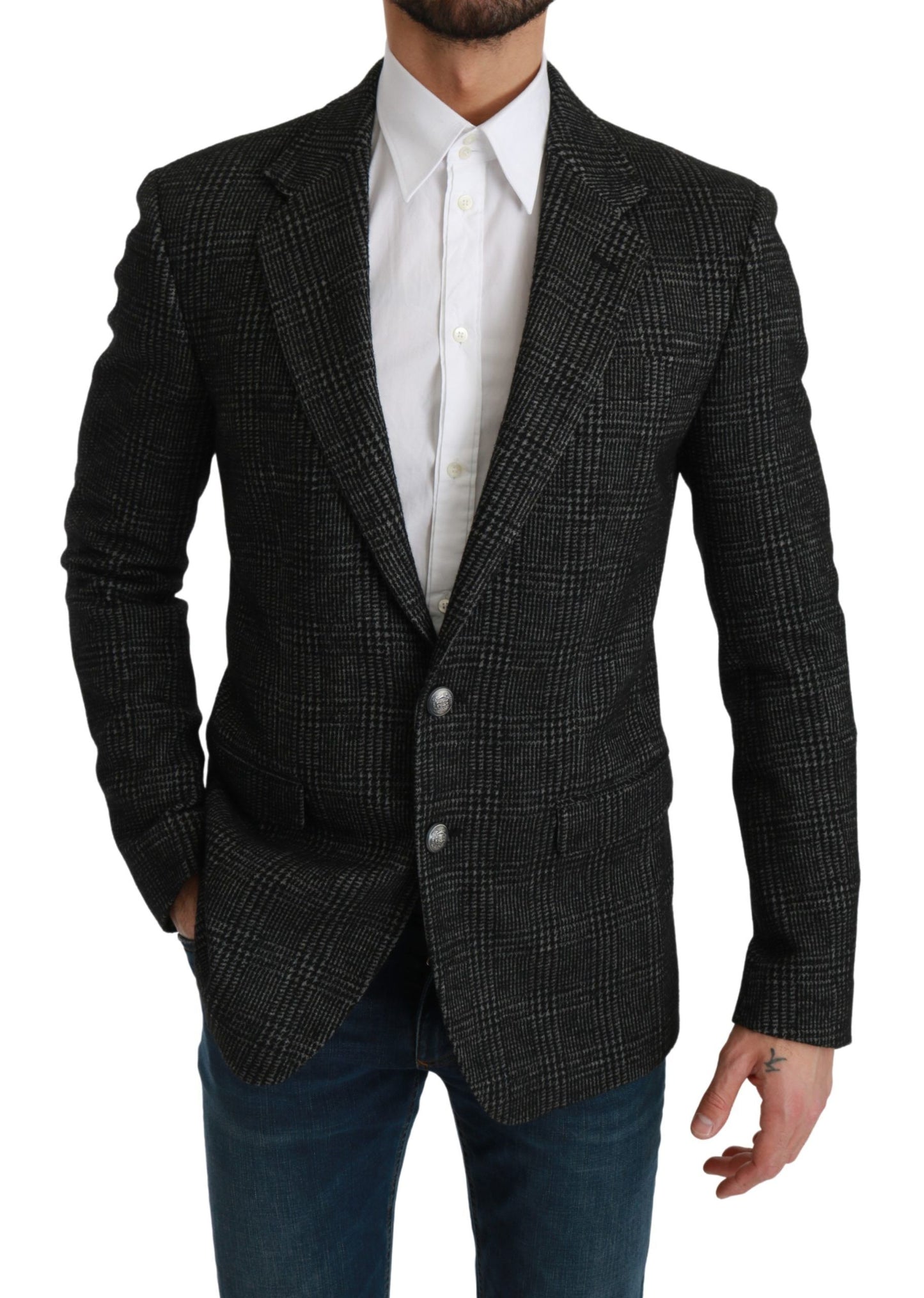 Elegante grijze geruite slim-fit blazer