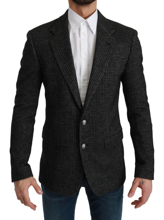 Elegante blazer gris de corte slim a cuadros