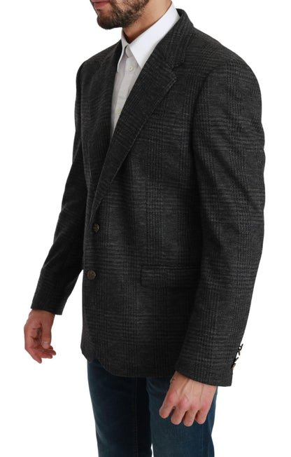 Elegante grijze geruite blazer van scheerwol