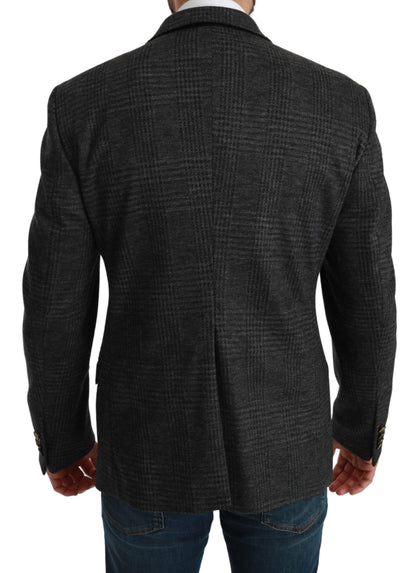 Elegante grijze geruite blazer van scheerwol