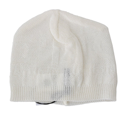 Elegant White Wool Blend Beanie Hat