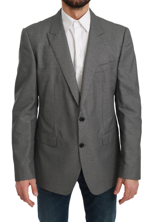 Elegante grijze slim-fit blazer met fantasiepatroon