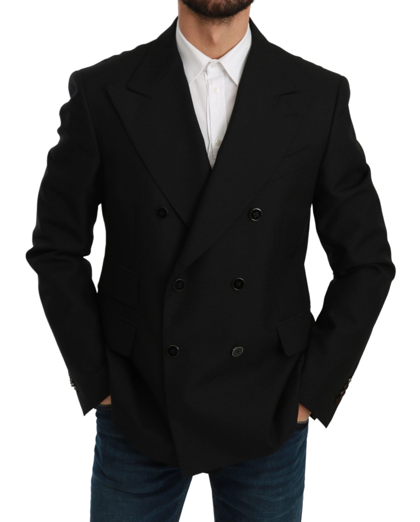 Elegante blazer formal negro de corte slim